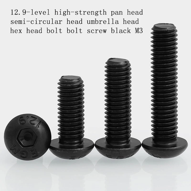 12.9-Livello Ad Alta Resistenza Pan Testa Semi-Circolare Testa Ombrello Testa A Testa Esagonale Bullone Bullone Vite Nero M3, Fit Ftx Vrx Corse Rc Aut