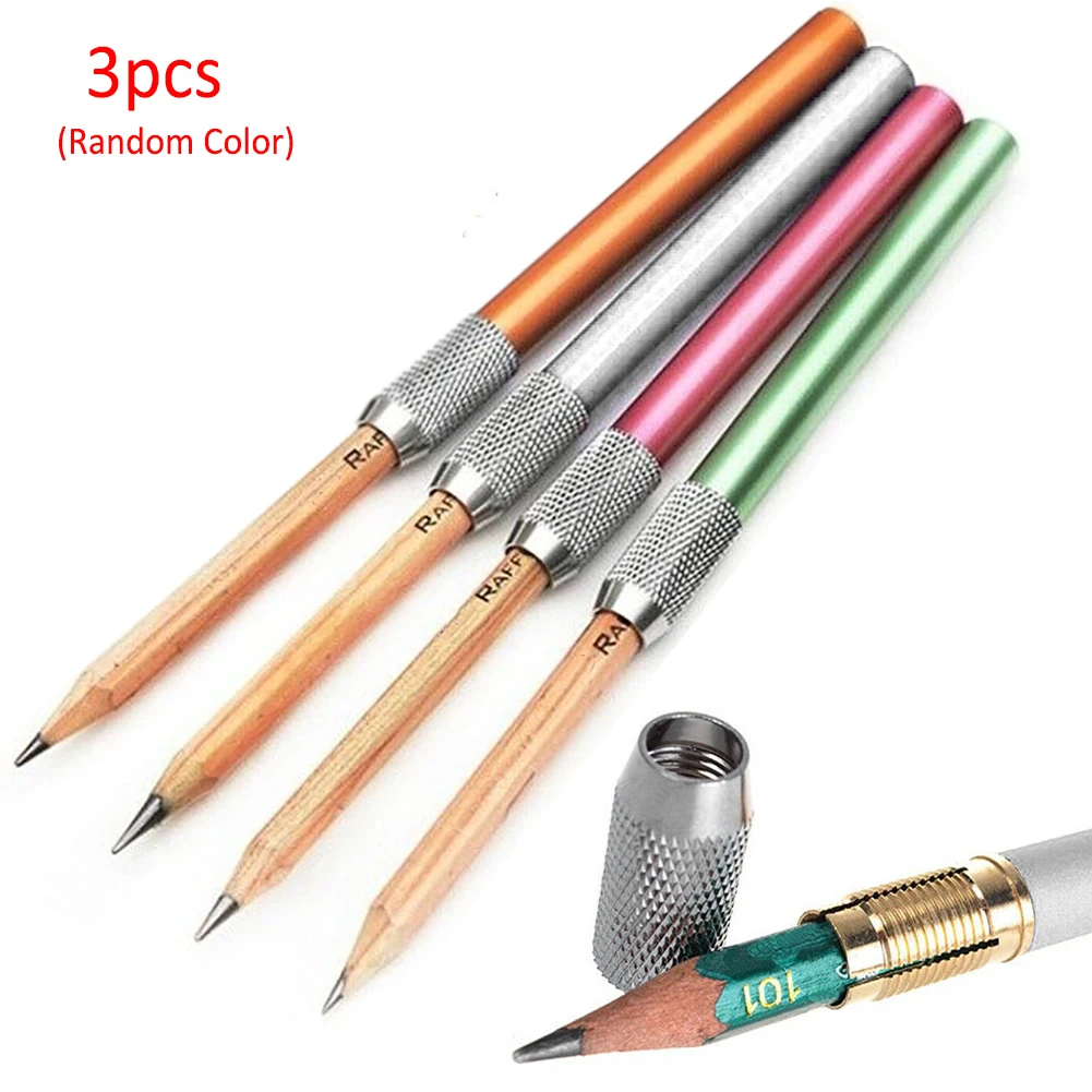 

3 Metal Brush Pencil Extender Pen Holder Extensions Pencil Long Rod Metal Color Rod Detachable Extender Holder Random Color