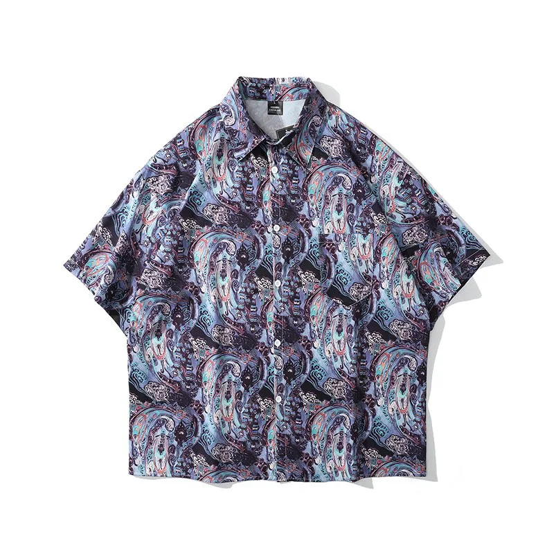 Men Shirt Short Sleeve 2021 New Arrival Summer Loose Flowers Male Shirt Thin Fashion Chinese Ethnic Style Hot Sale S84