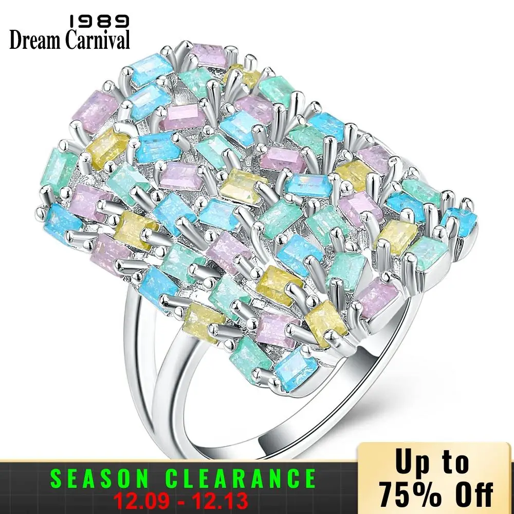 DreamCarnival 1989 большой прямоугольной формы геометрические разноцветные Блестящий Циркон ювелирные изделия дизайнерские кольца для женщин Bague SJ27230