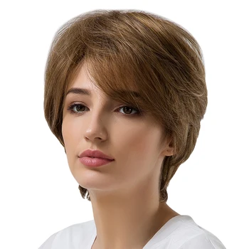 

Natural Brown Short Straight Wigs Synthetic Cosplay Wig With Bangs For Women