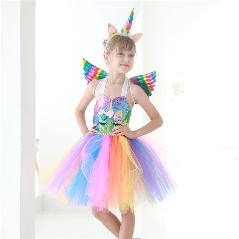 

New Arrival Rainbow Uicorn Costume Cosplay Unicorn Birthday Party Dress Halloween Costume for Kids Carnival Party Dress Up