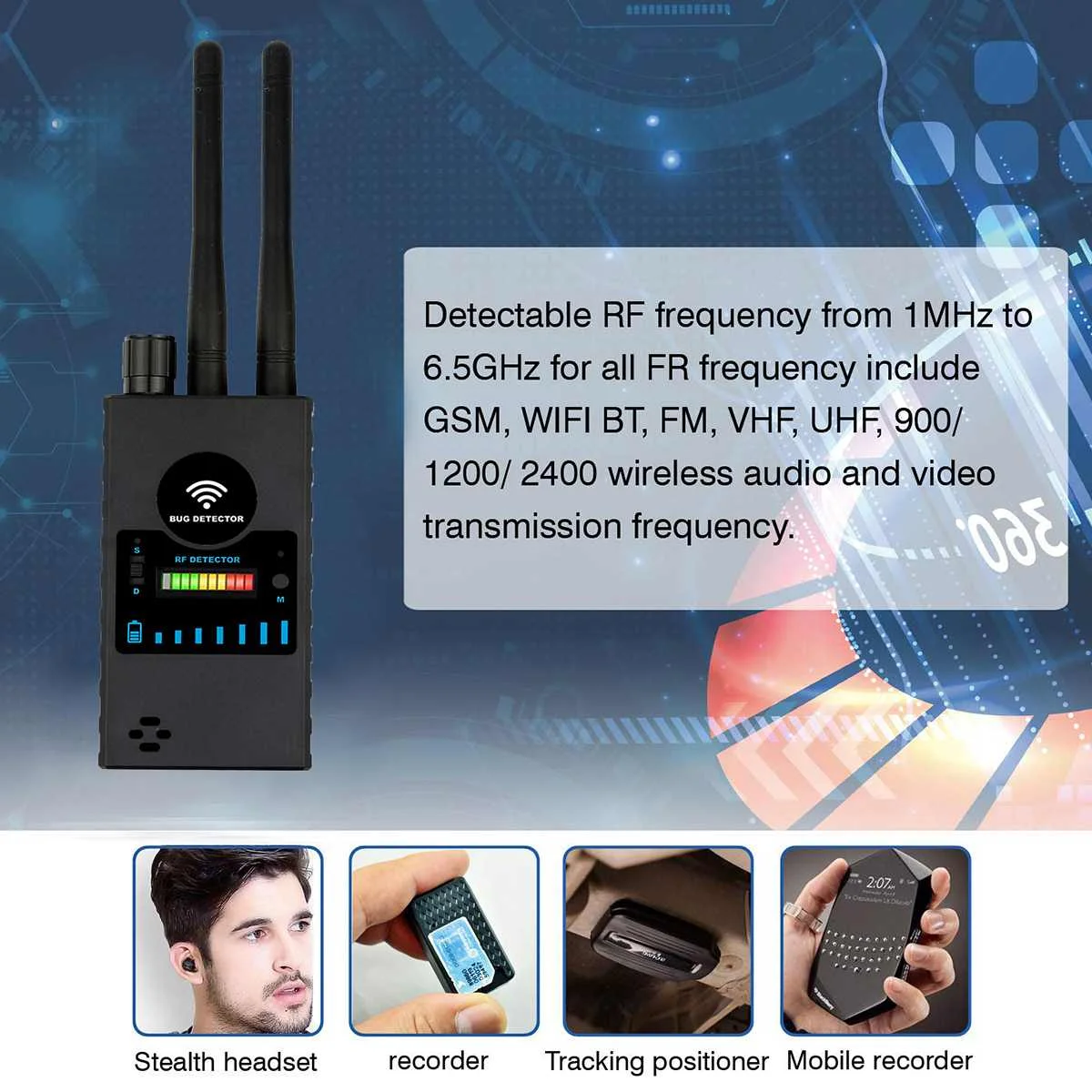 Dual antennaG529 detector anti-sneak shot anti-eavesdropping anti-monitoring wireless signal detect