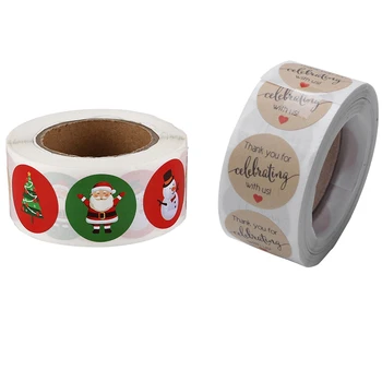 

1000x 1 Inch Round Thank You for Celebrating with Us Personality Sticker & Christmas Sticker Santa Claus Deer Decorative