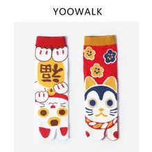 YOOWALK/ год; красные носки; носки с двумя пальцами с изображением кота; носки с двумя пальцами в японском стиле; cloven MM