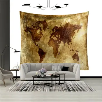 

Retro World Map Tapestry Wall Hanging Bedspread Mats Hippie Style Home Decor Vintage Map Tapestries
