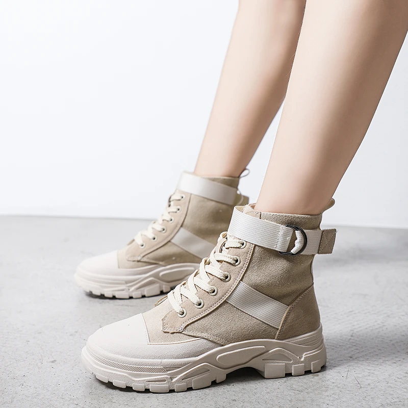 

2019 Women Ankle Boots Ladies Lace Up Platform Riding Boots Flat Shoes Woman Botas Mujer