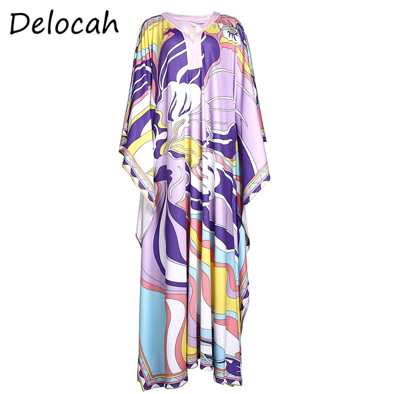 

Delocah Women Autumn Fashion DesignerÂ Holiday Long Dress Printed Batwing Sleeve Ladies Loose Plus Size Maxi Dresses vestidos