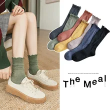 Осень и зима новые однотонные носки с деревянными ушками женские носки в духе колледжа модные трендовые Хлопковые женские носки