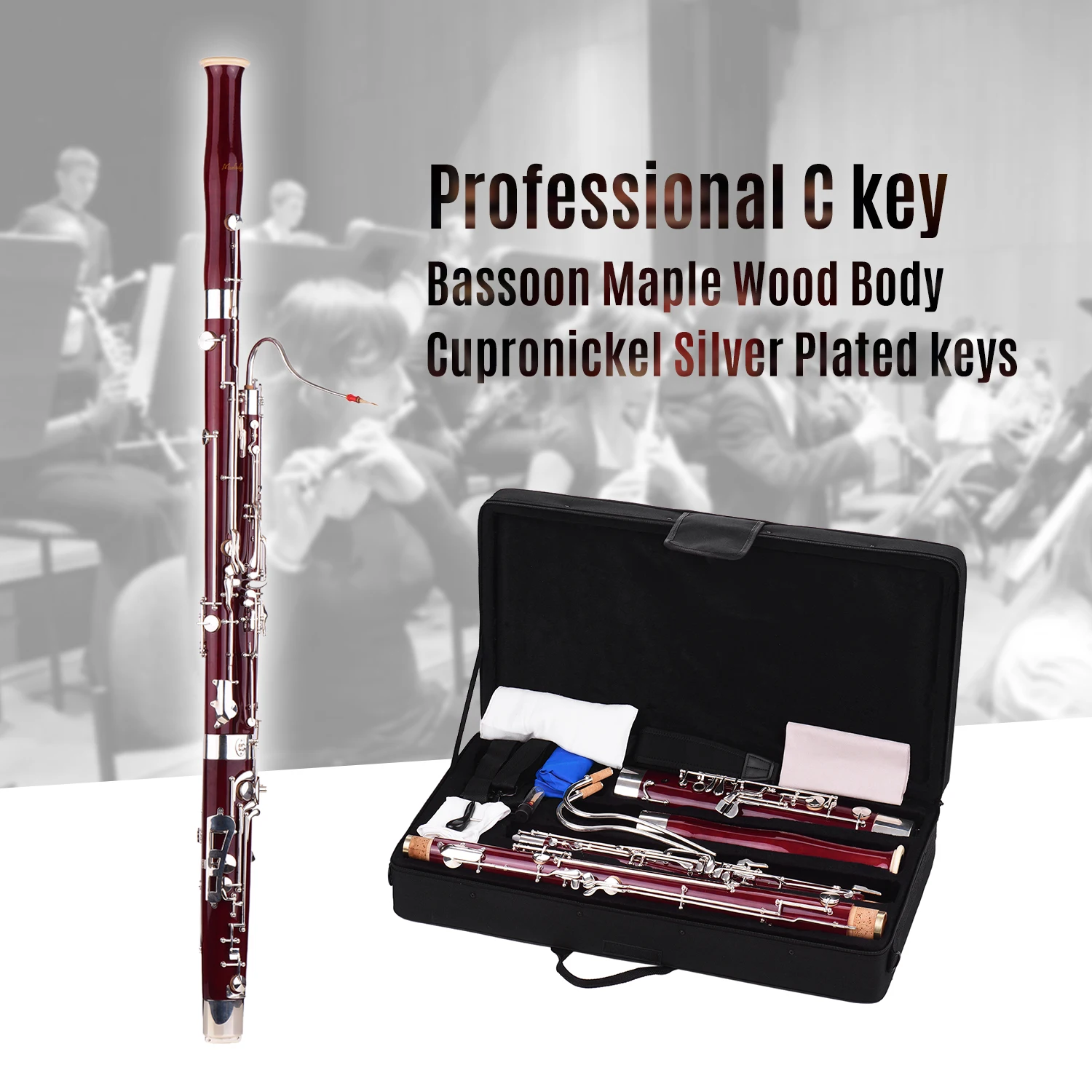 Muslady Профессиональный Bassoon C Ключ клен корпус купро никель посеребренные ключи духовой инструмент с тростниковыми перчатками