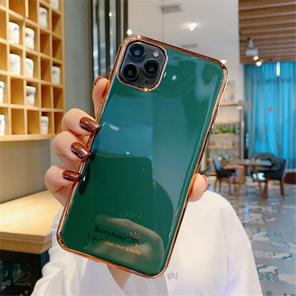Lovebay гальванический солнцезащитный чехол для телефона для iPhone 11 Pro Max XR XS X XS Max 7 8 6 6S Plus защитный сплошной карамельный цвет задняя крышка - Цвет: Dark Green
