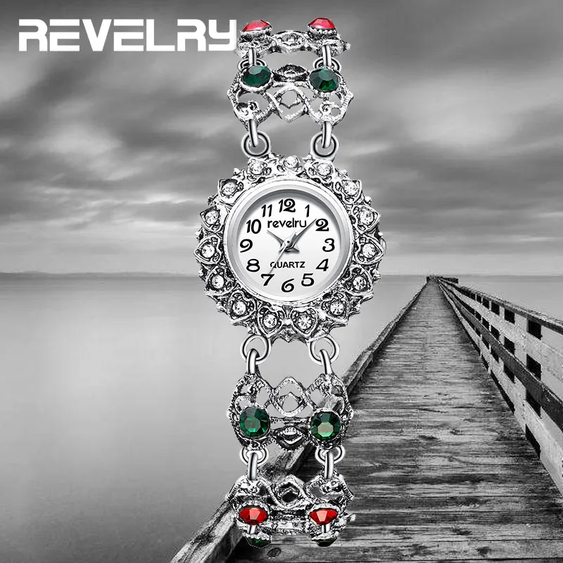 Luxury Brand Ladies Watches Women Antique Silver Bracelet Watch Fashion Casual Female Wristwatch Rhinestone Simple Jewelry - Цвет: R1095