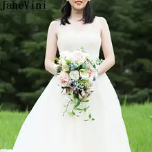 JaneVini водопад Свадебные цветы Свадебный букет розовая роза искусственные зеленые листья Калла Лилия ручной работы невесты брошь цветок