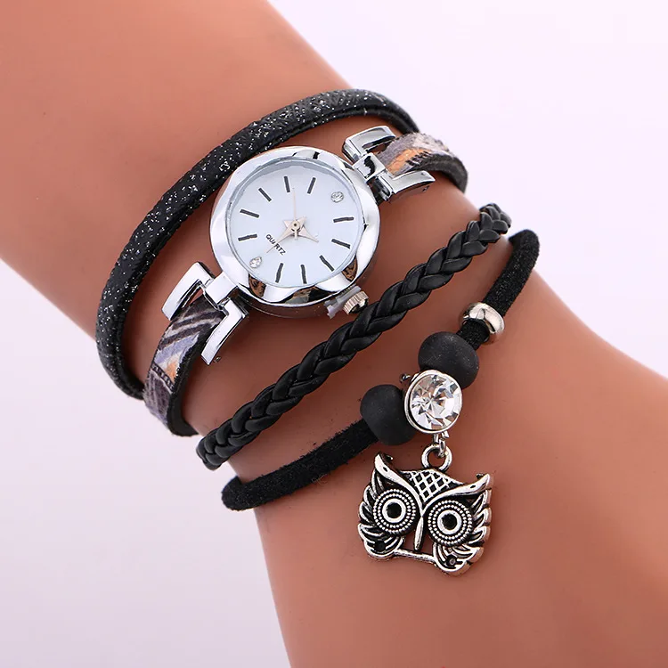 Wish-Лидер продаж, персонализированные часы-браслет с бриллиантами вокруг круга, с изображением совы, для школьниц, простые ручные часы от производителя - Цвет: B