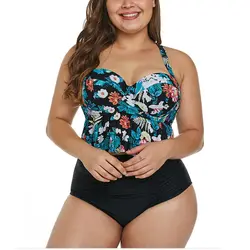 Плюс Размеры Женская одежда с цветочным принтом костюмы для плавания Модные топы + Штаны из 2 предметов пляжная одежда женская одежда для
