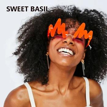 

Luxury Fashion Wave Punk Sunglasses Women 2020 Rimless Sun Glasses red wave Shades For Vintage Men Women Unique Doodle Glasses