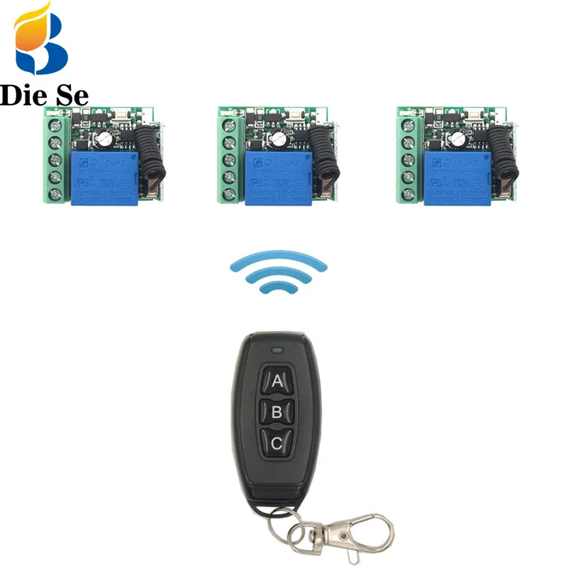 

DieSe RF 433MHz Universal Wireless Remote Control For Office light DC12V1CH Relay Receiver Module 3 Buttons 1control 3 functions