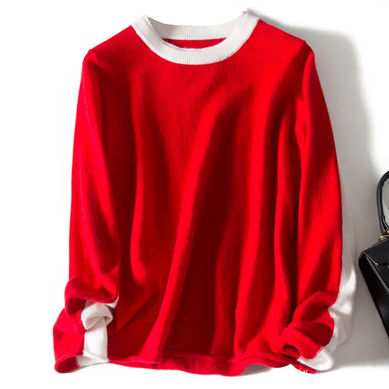 

Shuchan Women Sweater and Pullovers 2019 Autumn Winter 82.8% Wool+17.2% Rabbit Warm Knitted Sweater for Women Red Blue