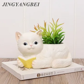 

Cartoons Cat Flower Pot Plants Resin Animal Vase Succulent Planter Pot Bonsai Cactus Home Wedding Decoration Craft