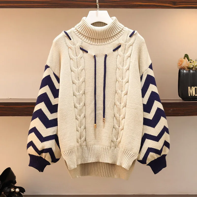 Apricot Sweater Trytree осень зима комплект из двух предметов Повседневная водолазка на шнурке Свободный Топ+ юбка пояс офисный женский модный комплект из 2 предметов - Цвет: Apricot Sweater