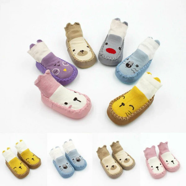 Cute Cotton Baby Socks Newborn Autumn Winter Children Floor Socks Shoes Anti Slip Soft Sole Patchwork Cartoon Sock New 0-24M