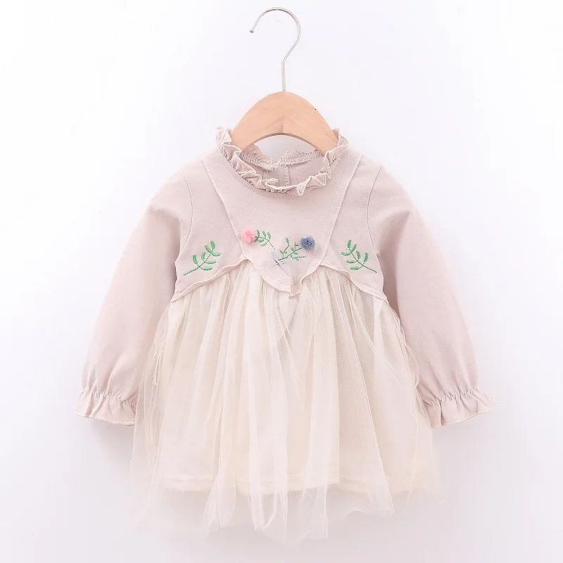 

New Style Autumn Leisure Baby Girls Embroidery Flower Beautiful Soft Dress Kids Toddler Pageant Mesh Sundress Causal Dress