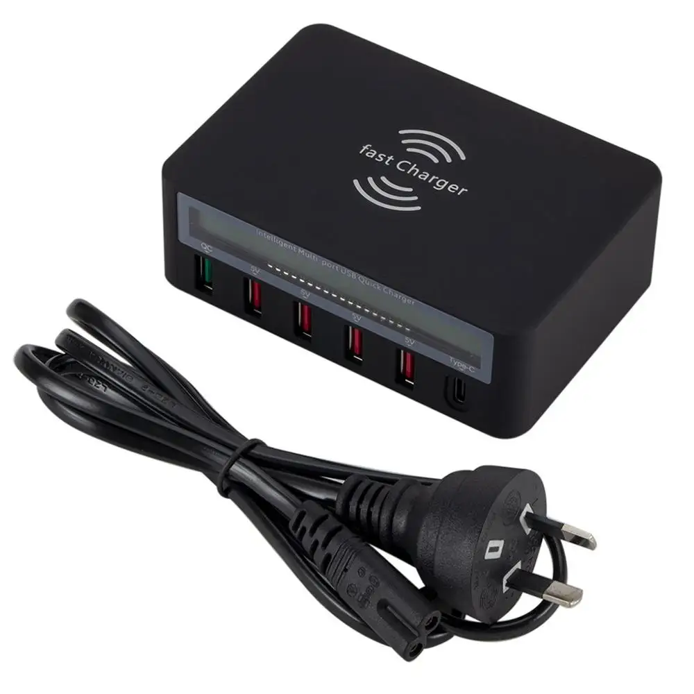 Черный Fast charging Multiple USB Charger Multiple Device Charging 50W Smart Quick Charge USB Charger For iPhone For xiaomi - Цвет: Черный