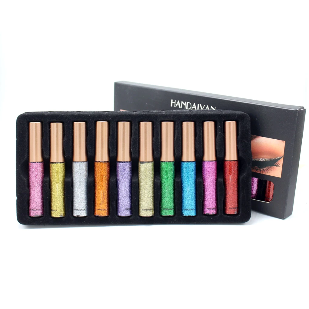 10pcs/set Glitter Shimmer Liquid Eyeliner Long Lasting Waterproof Sweat-proof Eye Liner Makeup Cosmetics