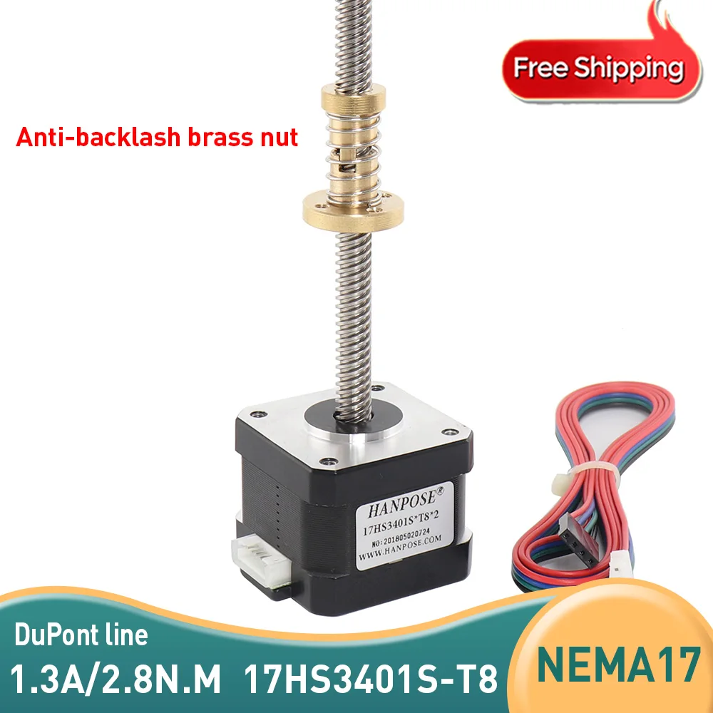 

nema17 Screw stepper motor 17HS3401S-T8 2mm Pitch with anti-backlash brass nut for CE ROSH ISO CNC Laser and 3D printer