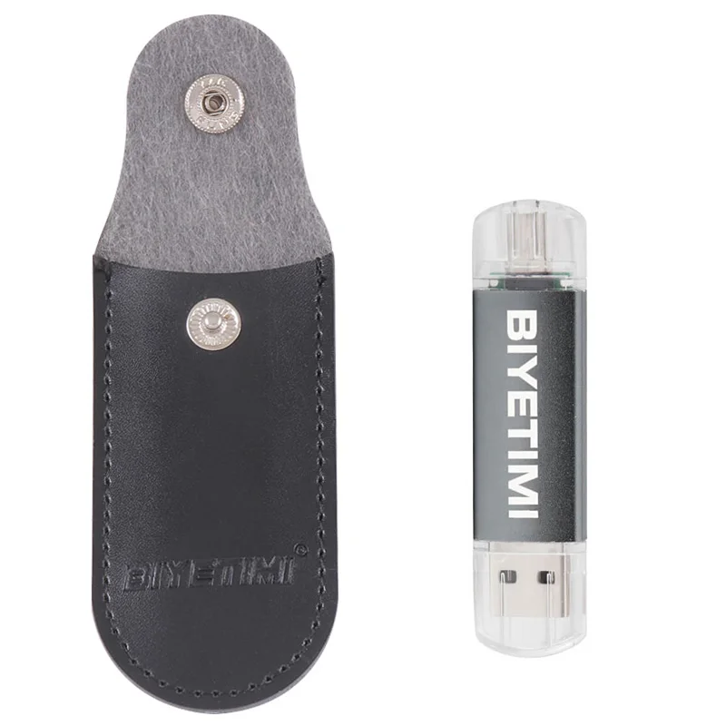 Серый USB флеш-накопитель Biyetimi на базе Android OTG, 4 ГБ, 8 ГБ, 16 ГБ, 32 ГБ, 64 ГБ, USB 2,0, флешка, кожаный чехол, Micro USB флешка - Цвет: Серый