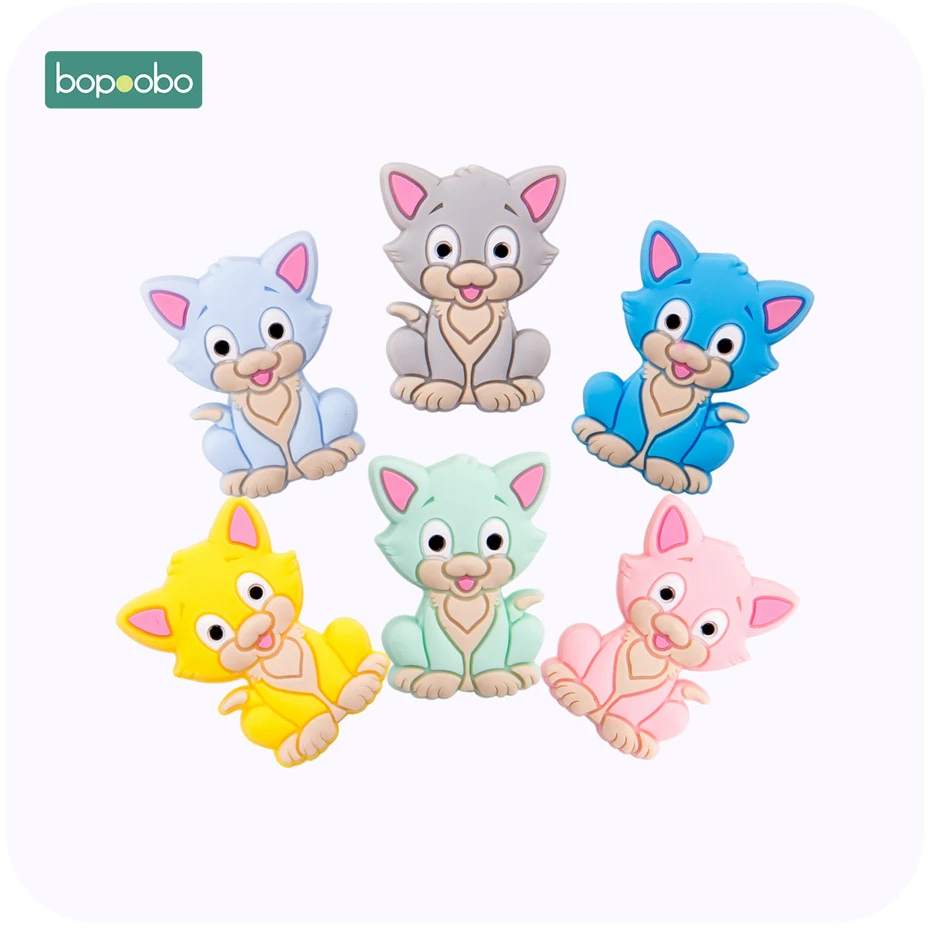Bopoobo 100pc Детский силиконовый Прорезыватель панда Бусины Пищевой уход Прорезыватель Жевательная Bpa бесплатно для ожерелья кулон грызунок с котом