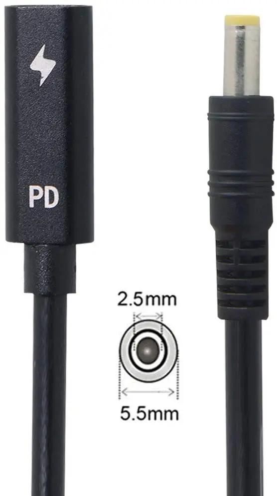 Charging Cable USB Charging Cable Type C USB-C Female Input to DC 5.5*2.5mm male Power PD Charge Cable fit for Laptop 18-20V (5.5x2.5mm)