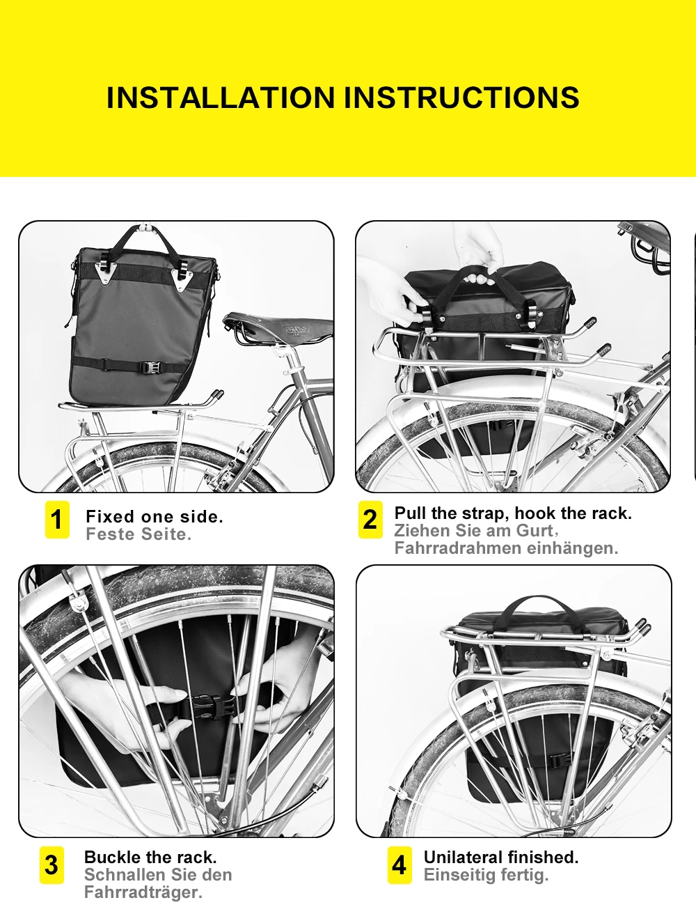 Excellent RHINOWALK Mountain Road Bicycle Bike 3 in 1 Trunk Bags Cycling Double Side Rear Rack Tail Seat Pannier Pack Luggage Carrier 70L 27