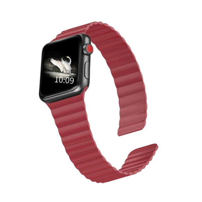 RED Кожаный ремешок-петля для apple watch, ремешок для apple watch 5, 4, 3, 2, 1, 44 мм, 40 мм, браслет с двойной магнитной застежкой, ремешок iwatch 42 мм, 38 мм - Цвет ремешка: RED