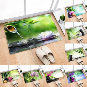 

Polyester Water Absorption Stone River Bath Mats Flower Bamboo Printing Bathroom Rugs and Mat Decoration for Home DW348