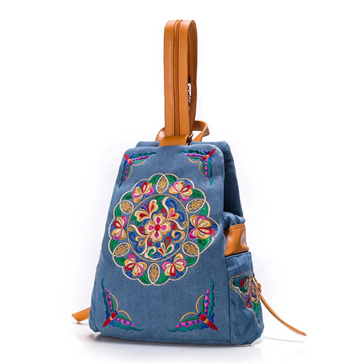 Light blue Aequeen китайский стиль вышивка деним женский рюкзак женский туристический рюкзак женский бренд ковбой портфели для подростков рюкзак - Цвет: Light blue