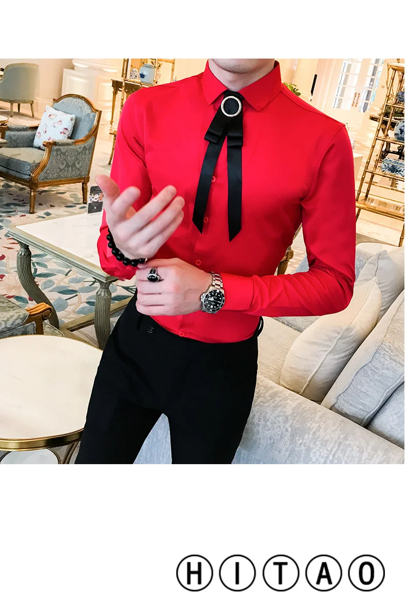 Деловая рубашка, Camiseta Masculina, осенняя мужская рубашка с длинным рукавом, мужская белая Красная приталенная рубашка, одноцветная мужская рубашка