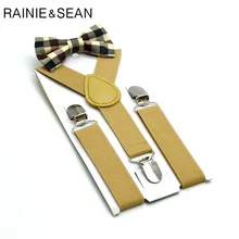 

RAINIE SEAN Khaki Boys Suspenders Baby Kids Suspenders Bowtie Solid British Style Wedding Vintage Children Braces 65cm*2.5cm