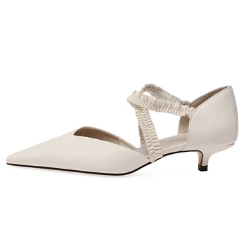 

Elastic Band Sandals for Women Genuine Leather 3.5cm Heel Pointed Toe Sandals Shoes Sandalias De Verano Para Mujer