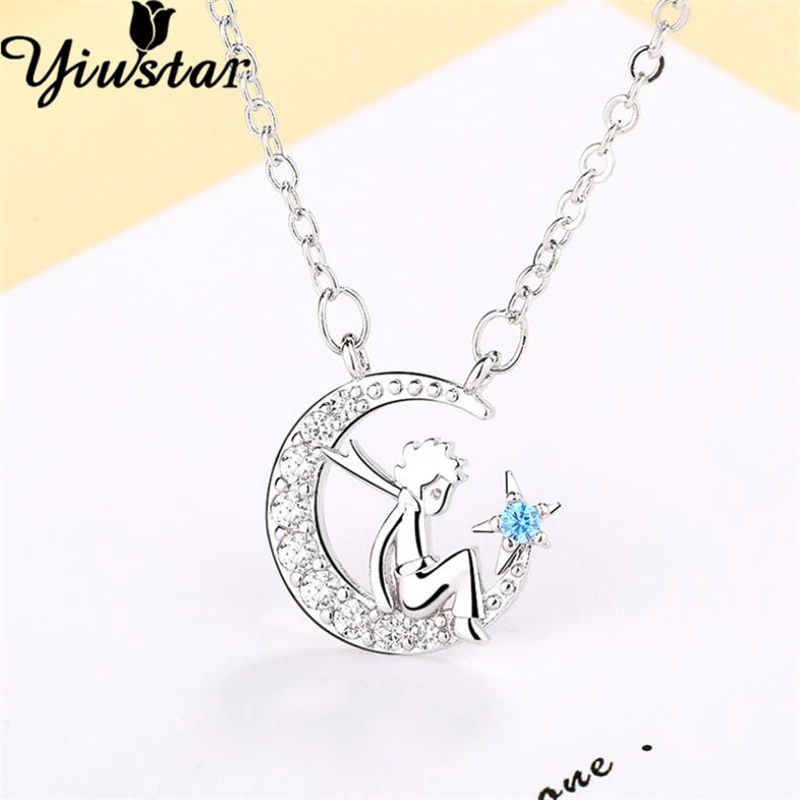 Yiustar Star Moon Little Prince Necklace for Women Girls Inlaid Shiny Zircon Pendant Choker valentine Gift Jewelry | Украшения и