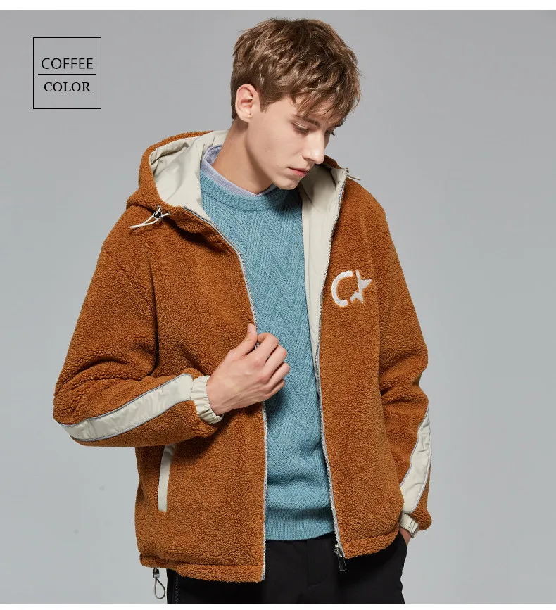 New Arrival Winter Mens White Coats High Quality Double Faced Wool Lamb Thick Warm Jacket Fashion Hooded Casual Loose Jacket