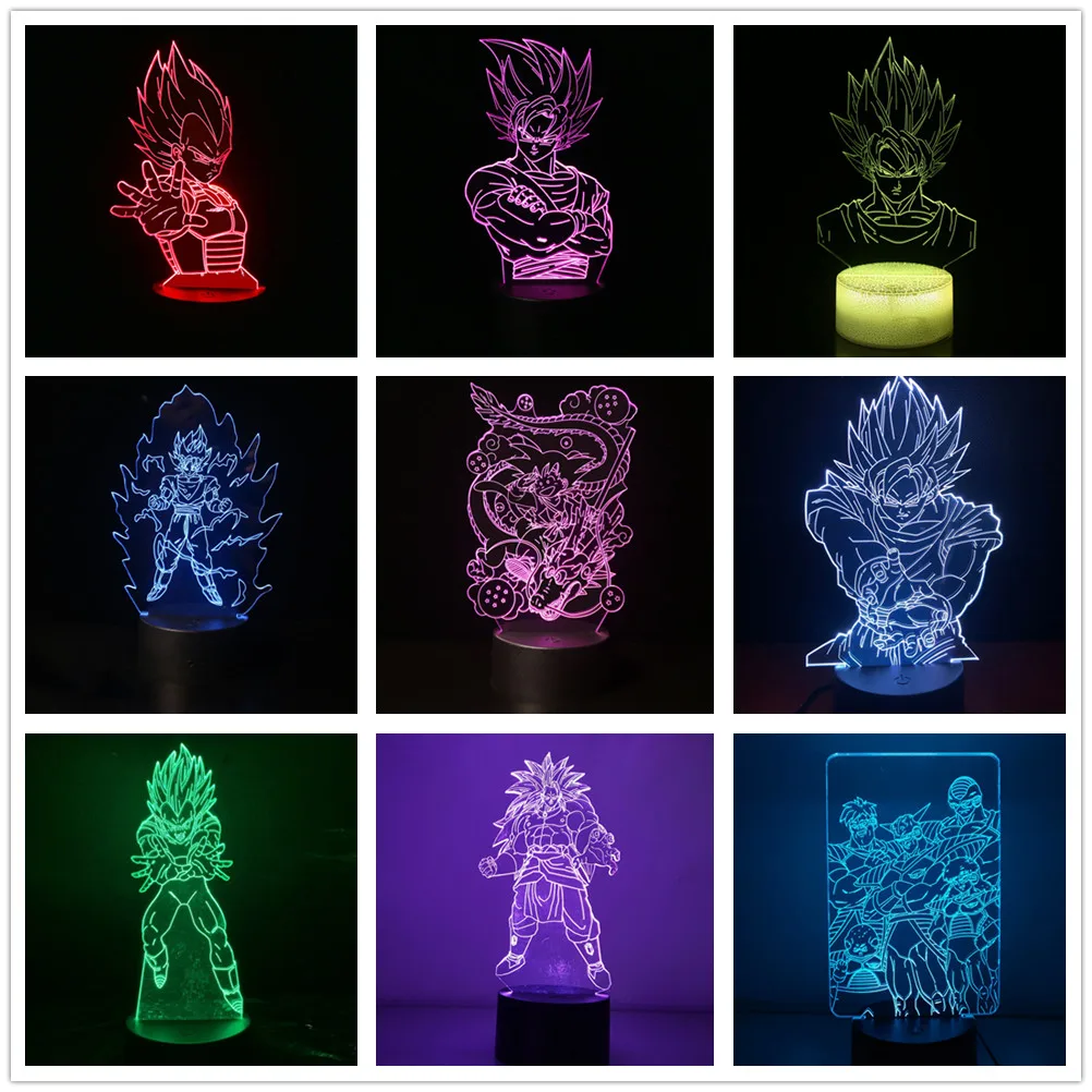 Bandai Dragon Ball Z Anime Figures 3D Night Lights Model Son Goku Broly Action Figurals Xmas Gift Lamp Vegeta Led Brinquedos