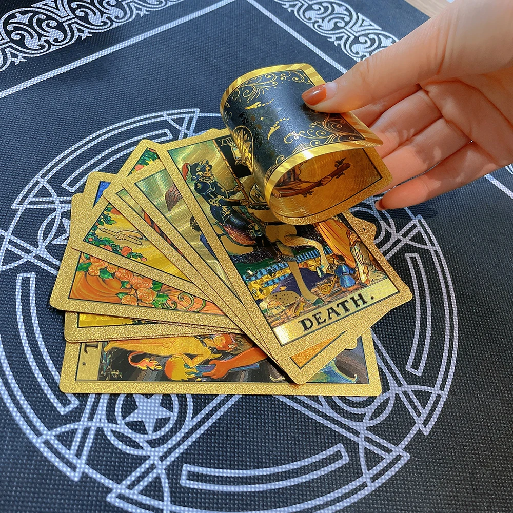 Set Tarot Cards Gift Box Luxury Gold Foil Tarot Card Hot Stamping PVC Waterproof Wear-resistant Board Game Solitaire Divination