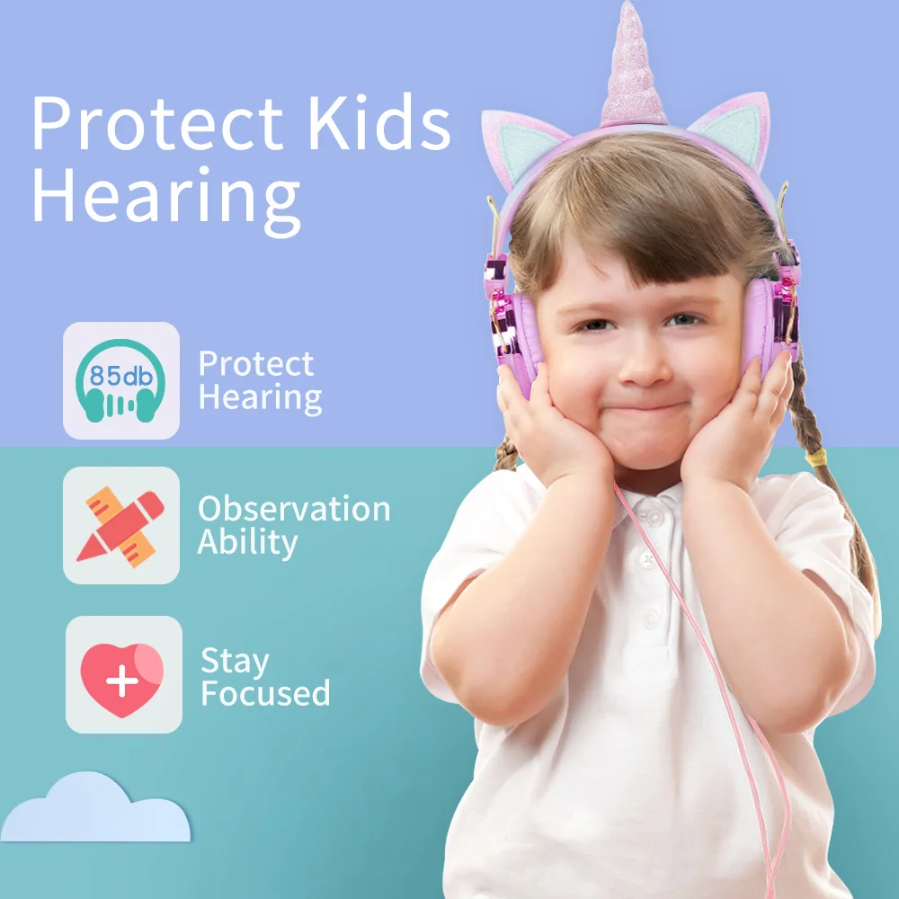 Cute Unicorn Wired Headphone With Microphone Girls Daugther Music Stereo Earphone Computer Mobile Phone Gamer Headset Kids Gift