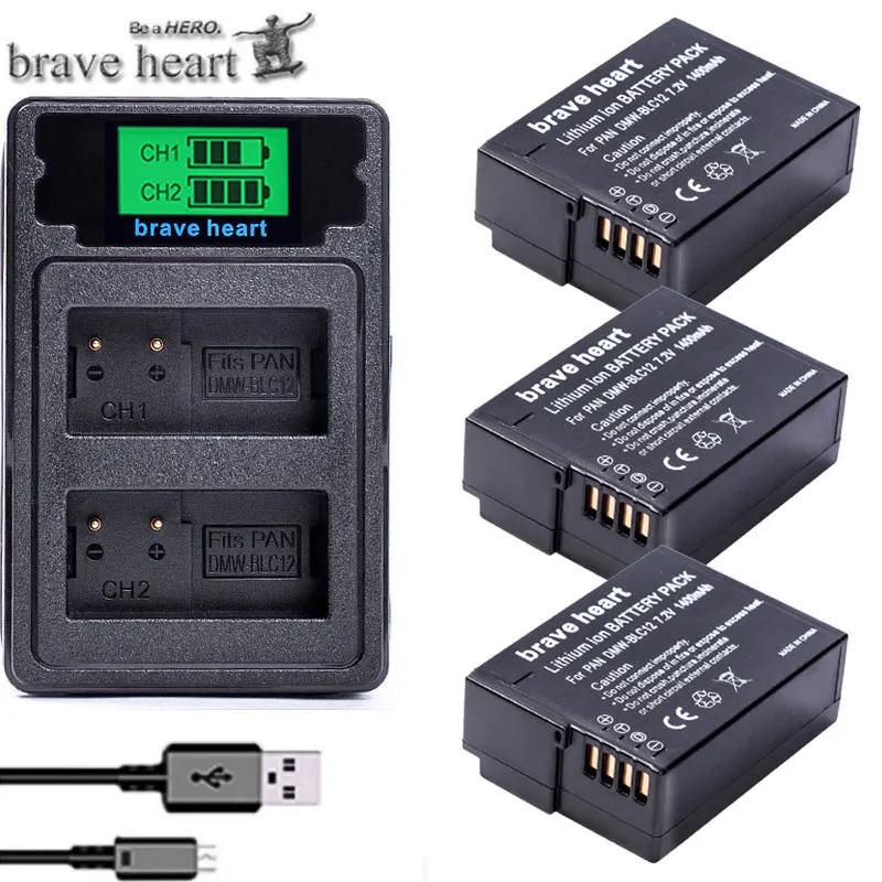 DMW-BLC12 BLC12E BLC12PP DMW BLC12 батарея+ двойное зарядное устройство/usb-кабель для Panasonic Lumix FZ1000, FZ200, FZ300, G5, G6, G7, GH2, DMC-GX8 - Цвет: charger and 3battery