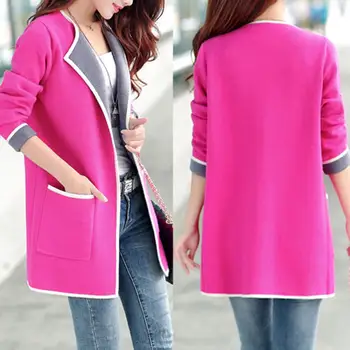 

Plus Size Women Solid Color Long Sleeve Pockets Cardigan Loose Knitted Coat