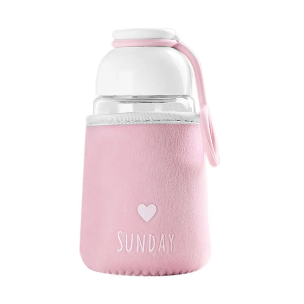 pink 320 мл стеклянная бутылка для воды в форме сердца, милая тканевая крышка, чашка для питья, Экологичная бутылка с буквами, бутылка для воды для студентов - Цвет: pink
