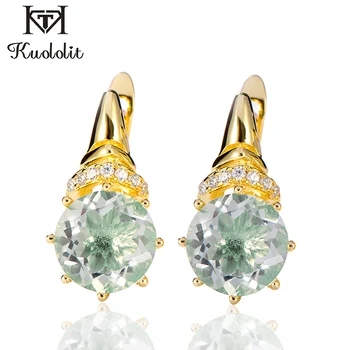 

Kuololit 100% Natural Green Amethyst Clip Earrings for Women 925 Sterling Silver Yellow Gold Color Earrings Gifts Fine Jewelry