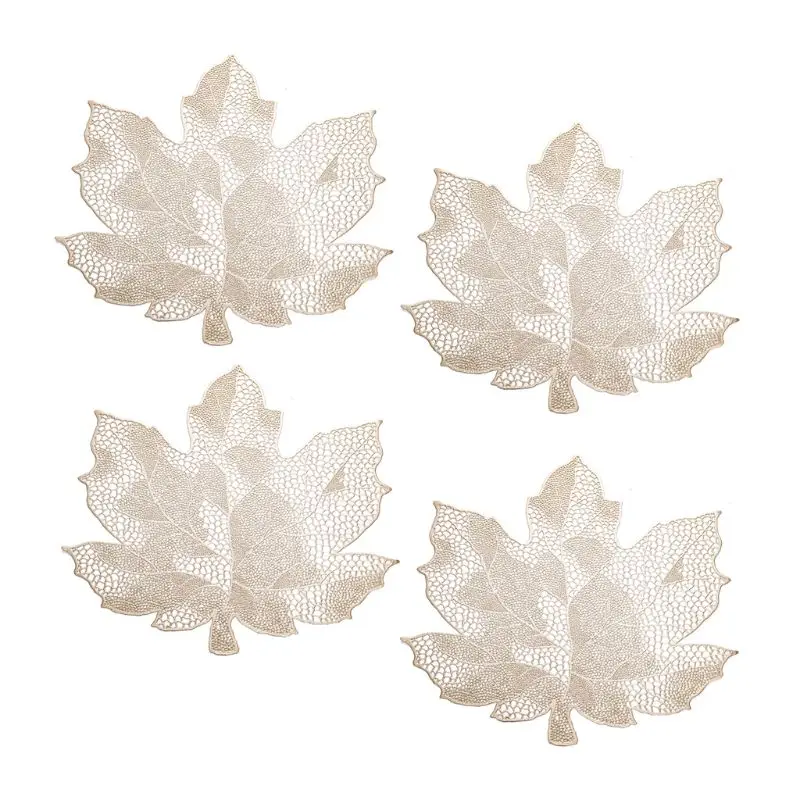 

4 Pcs Hollowed-Out Maple Leaf Placemats Heat Insulation Pad Washable PVC