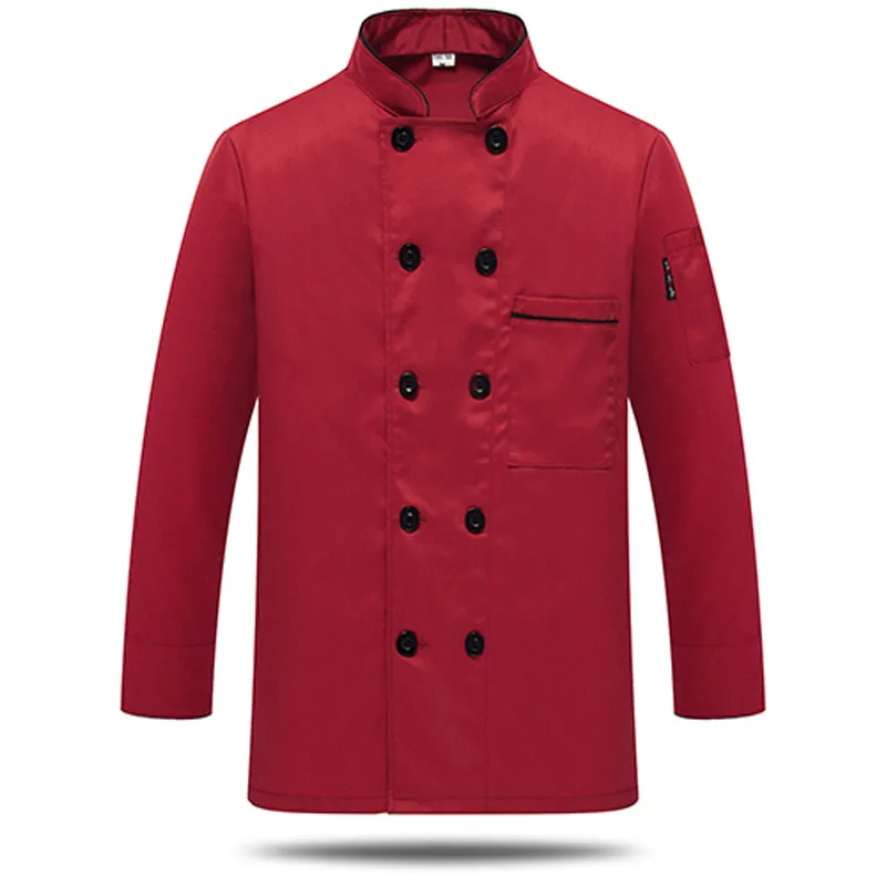 Мужская и Женская куртка шеф-повара, дышащая одежда для ресторана, кухни, печать логотипа, официант кафе, официантка, рубашка - Цвет: Red full sleeve